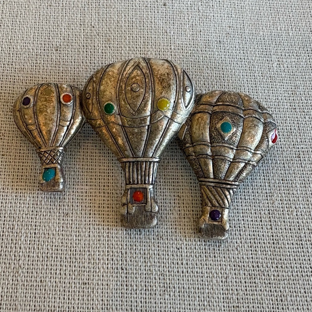 Danecraft Silver Tone Hot Air Balloons Brooch Pin